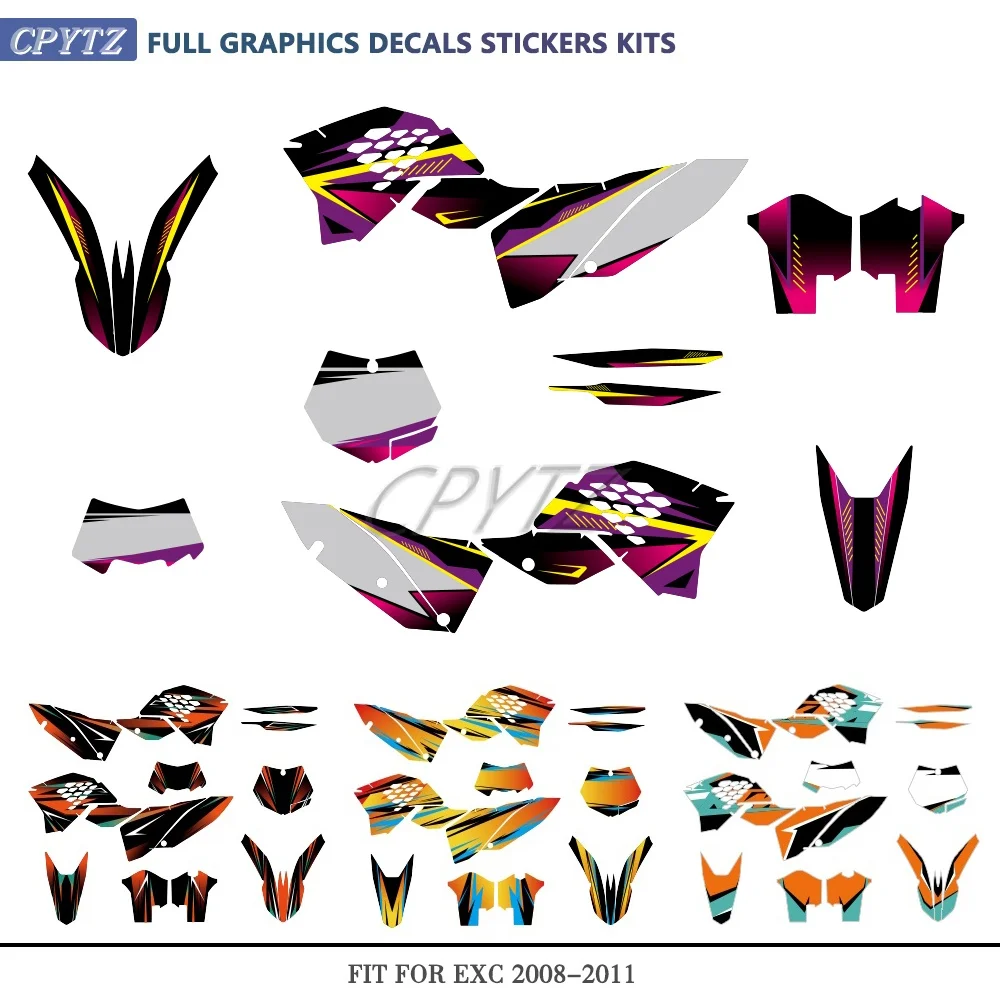Motorcycle Fairing Graphics Sticker Fit For EXC-F 125 200 250 300 400 450 XCF 2008-2011 TEAM GRAPHIC KIT BACKGROUNDS DECAL