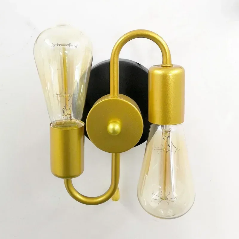 Personalized Bedside Lights E27 Lamp Holder American Mirror Headlamp Retro Industrial Style Double-head Gold Wall Lamps