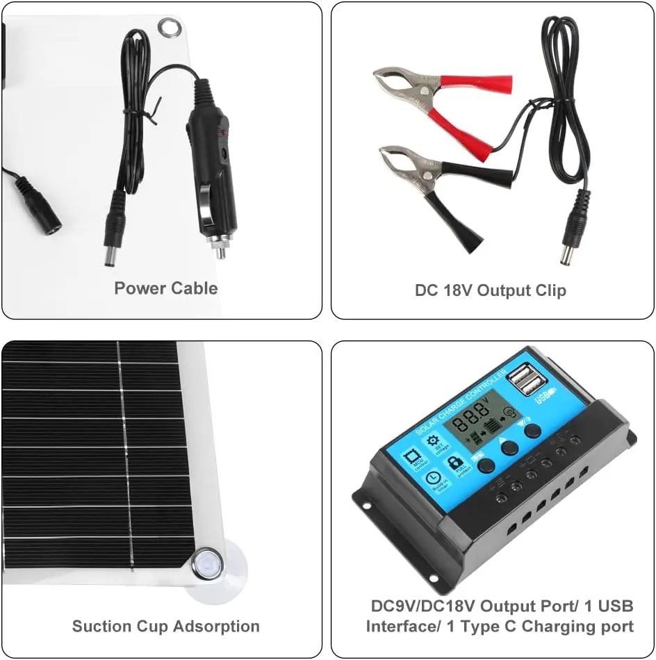 2026 200 Watt Flexible Solar Panel Kit Dual 5V 12V USB Outputs 100A Solar Charge Controller for Home RV Grid Applications for Ca