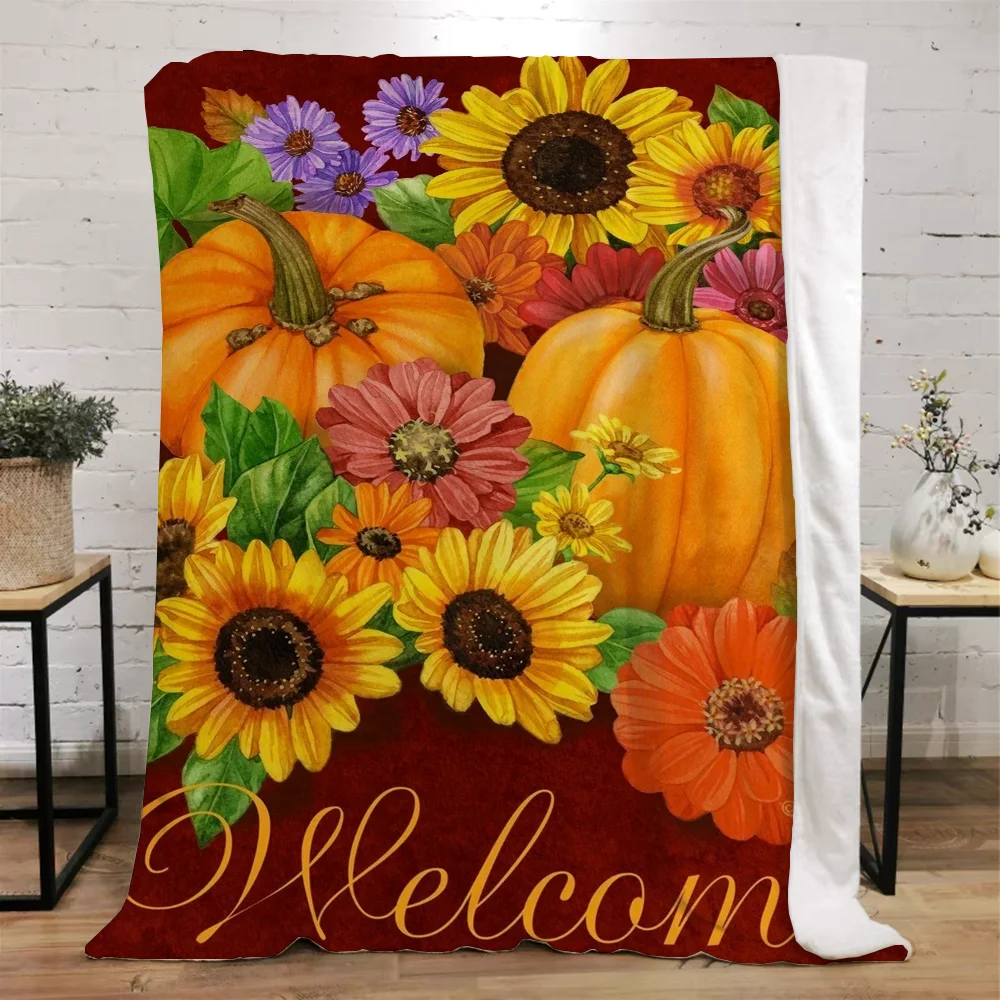 Pumpkin Sunflower Print Woven Blanket King Size Luxury Blankets & Throws Home and Decoration Beach Towel Microfiber Bedding Knee