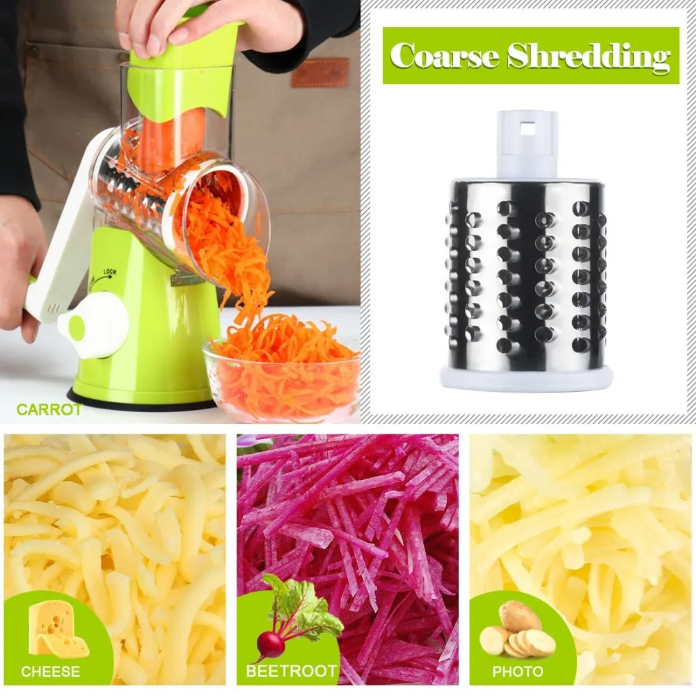 3 In 1 Slicing Grater Manual Rotary Cheese Grater Food Processor Blender Potato Slice Chopper Stainless Steel Kitchen Accessorie