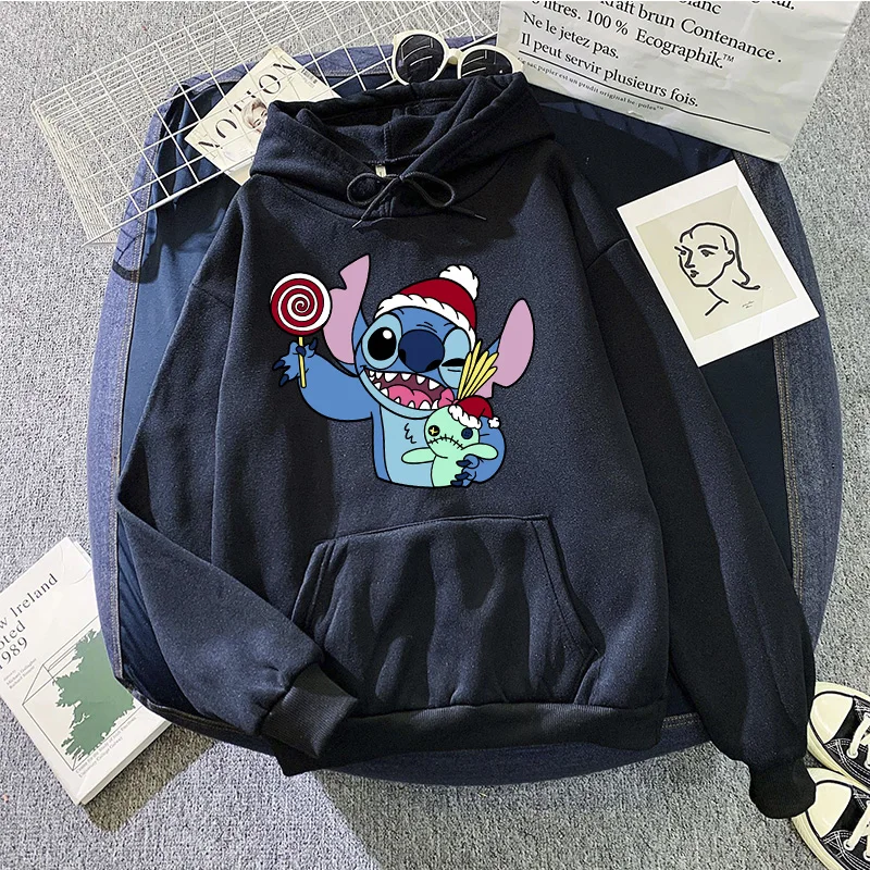 Fashion Hoodies Kawaii Christmas Girls Kawaii Lilo Stitch Funny Hoodie Women Stitch Cute Sweatshirts Y2k Female Hoody