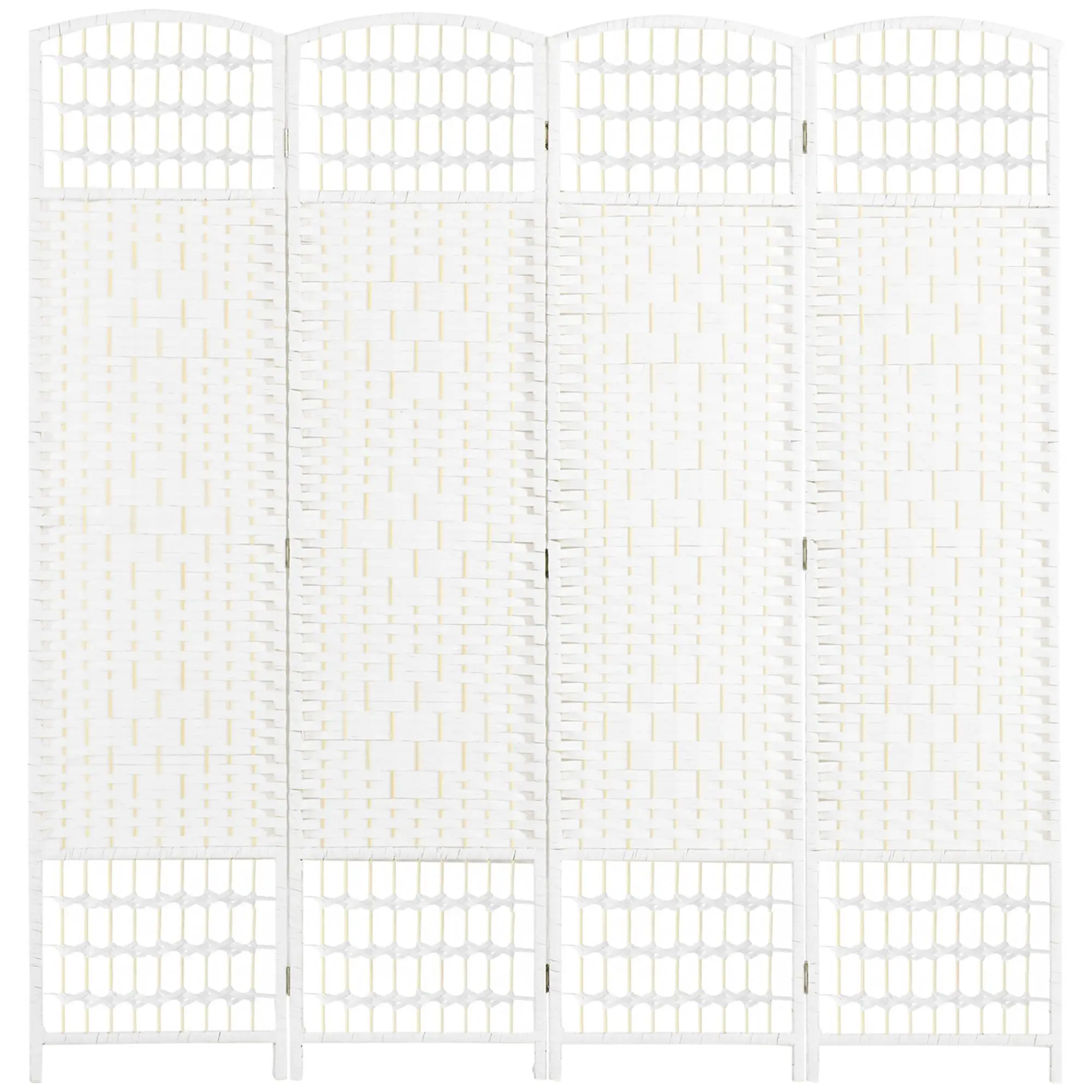 Paravent 4 pièces 160x170 cm pliable en bois et corde de papier blanc