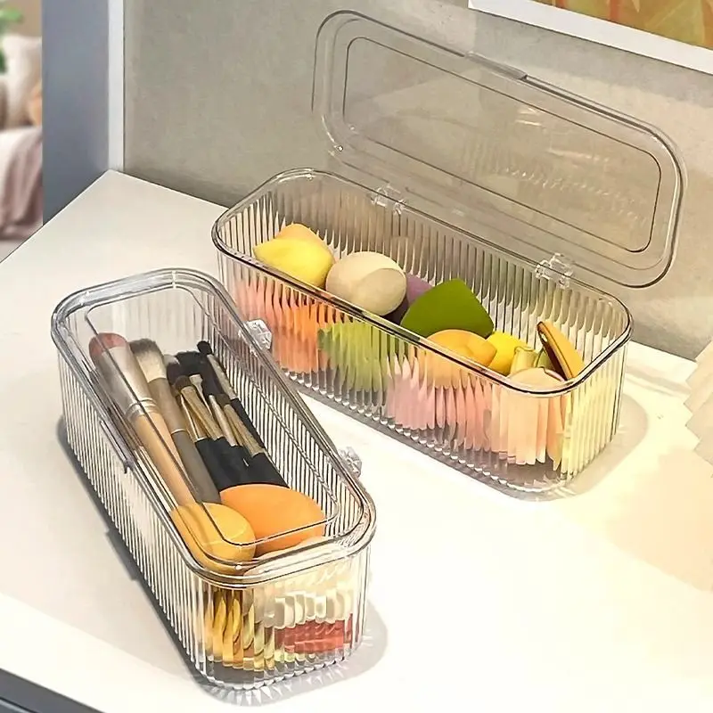 Transparent Acrylic Makeup Organizer with Lid Dustproof Cosmetic Storage Box for Brushes Portable Sundries Organizer Display