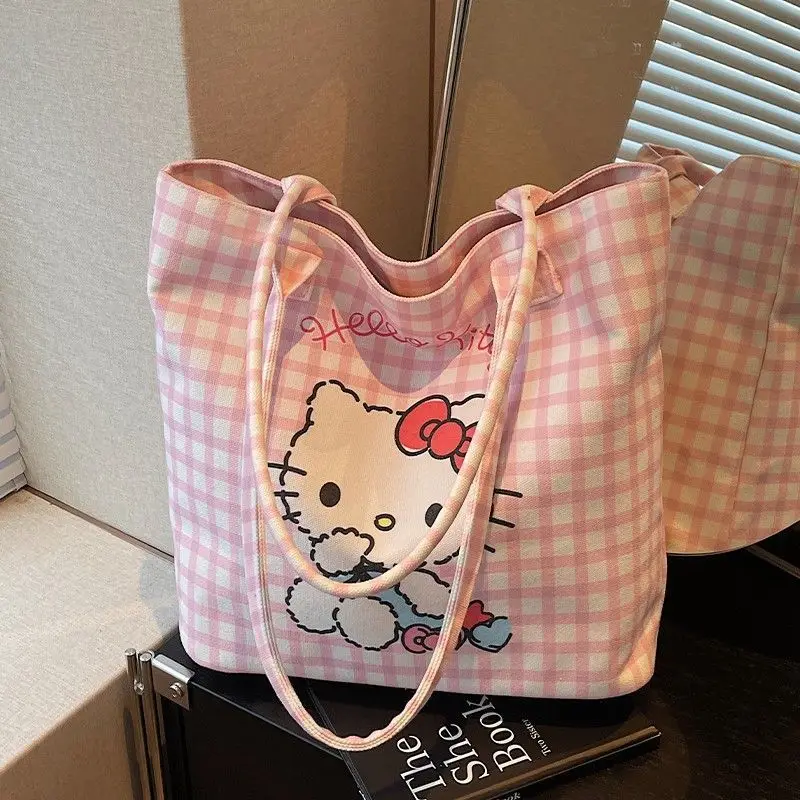 

2025 New Hello Kitty Korean Style Large Tote Bag Cute Cat Print Crossbody Bag for Women Summer