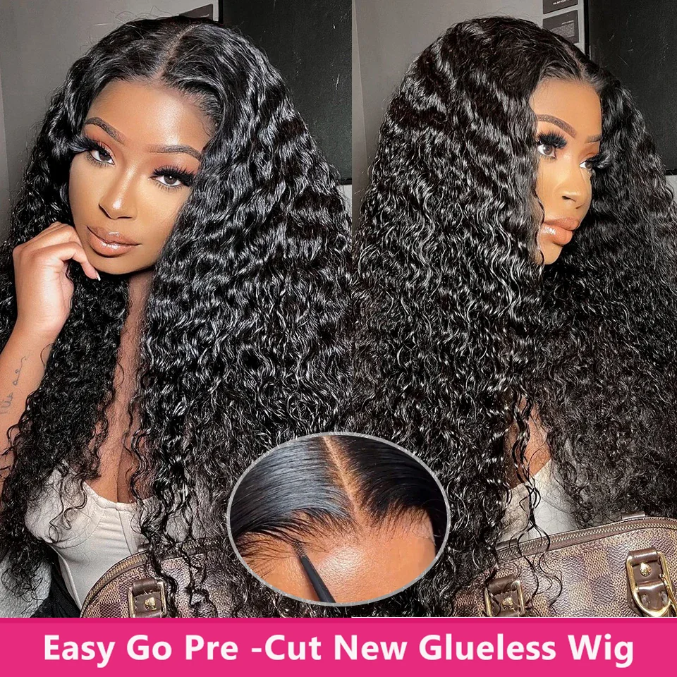 

200% Glueless Wigs Ready To Wear Deep Wave 5x5 Lace Closure 100% Human Hair Wigs Pre Plucked 4x6 Water Curly Remy Hair Pre-Cut