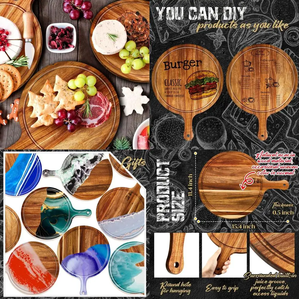 

Round Acacia Wood Chopping Boards - 10 Pack, Kitchen Serving Boards for Pizza, Bread, Cheese, Charcuterie, Fruit, Vegetables