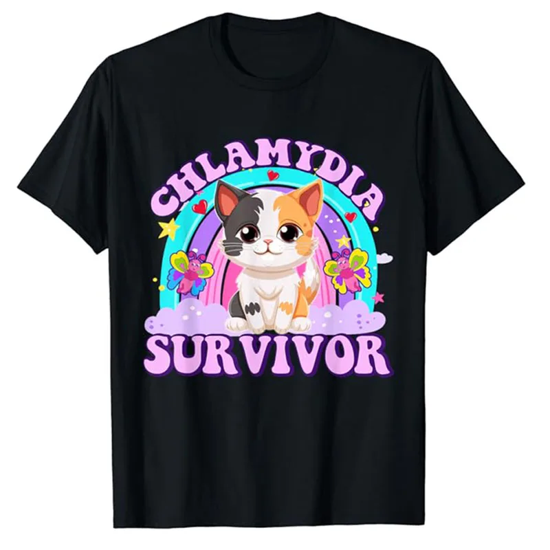 

Chlamydia Survivor Cat Meme Funny Shirts for Men Adult Humor T-Shirt Cat Oddly Specific Graphic Tee Kitty Lover Kitten Clothes