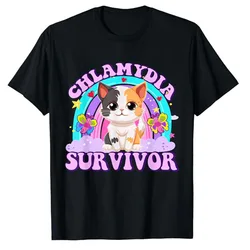 Chlamydia Survivor Cat Meme Funny Shirts for Men Adult Humor T-Shirt Cat Oddly Specific Graphic Tee Kitty Lover Kitten Clothes