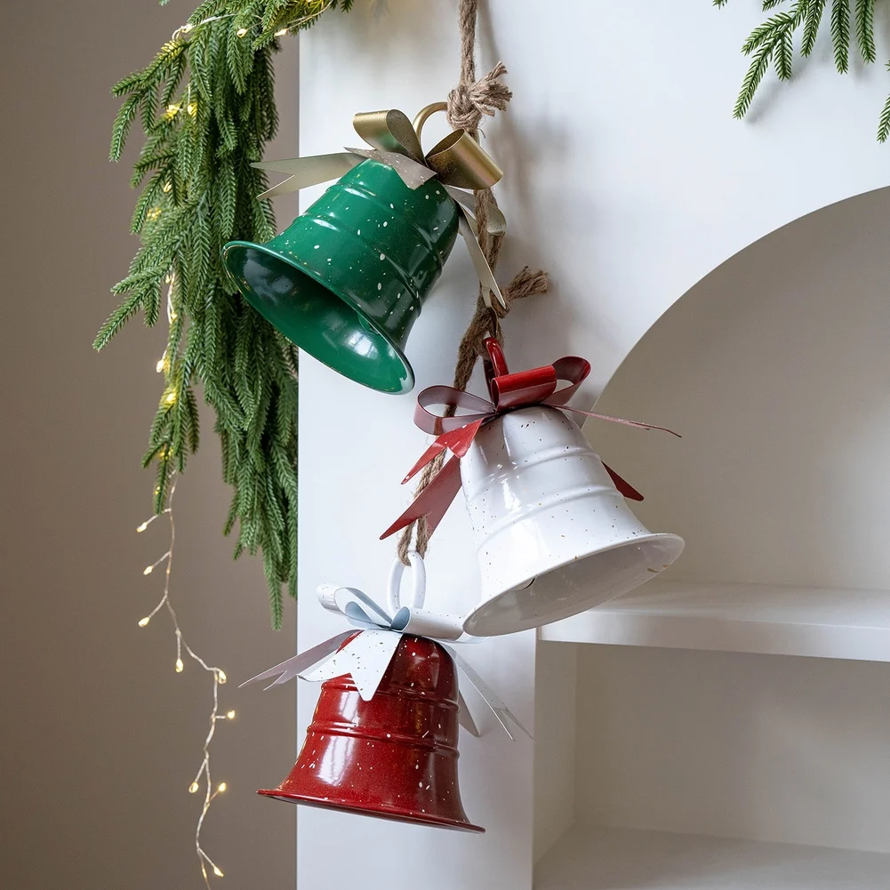 

Modern Christmas Iron Bell Ornament -Red Green White Holiday Tree Decoration Christmas Pendant Christmas Iron Bell Decor