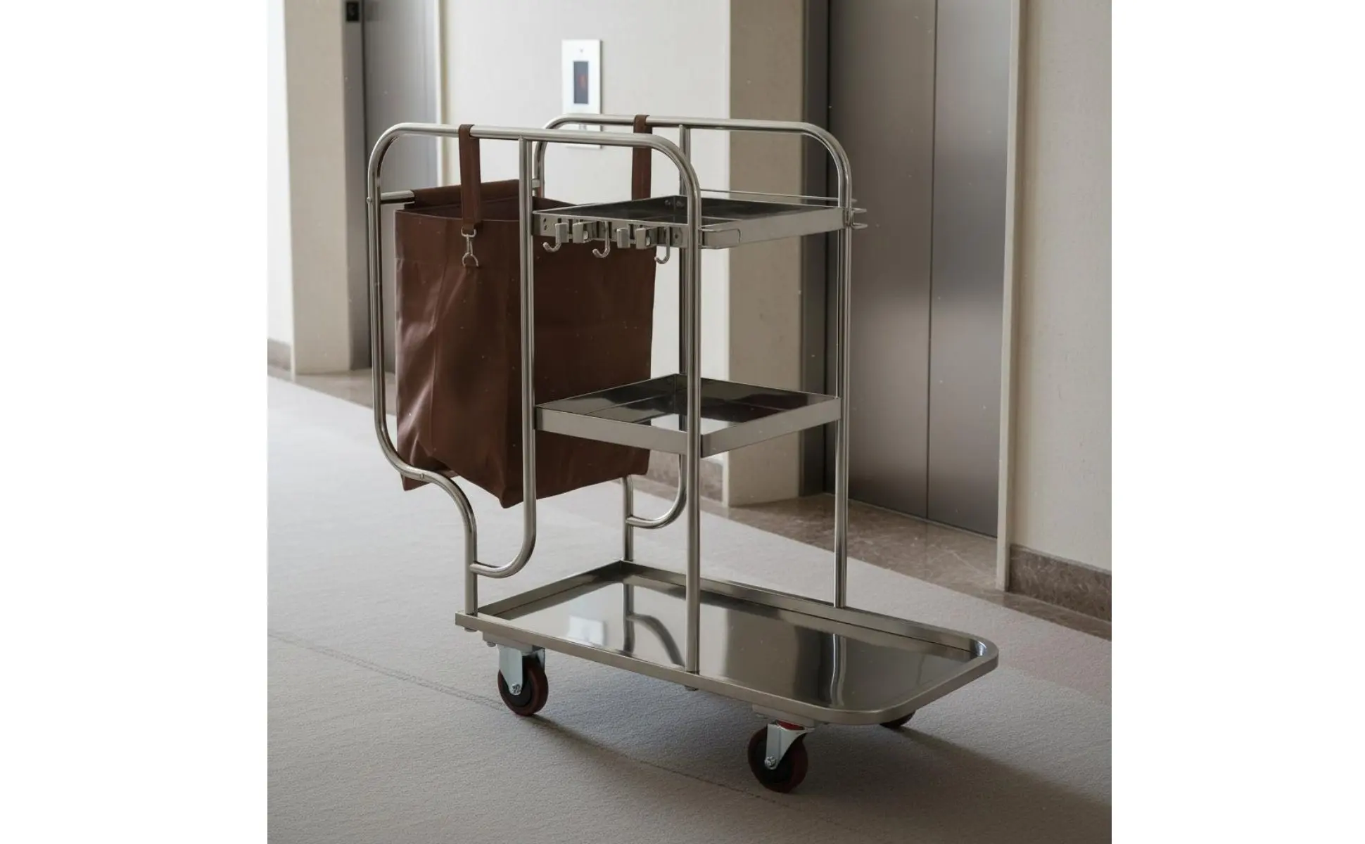 Stainless Steel Janitorial Cart Sturdy Duty Business Cleaning Pushcart Utility Cart with Wheels Large Capacity for Housekeepers