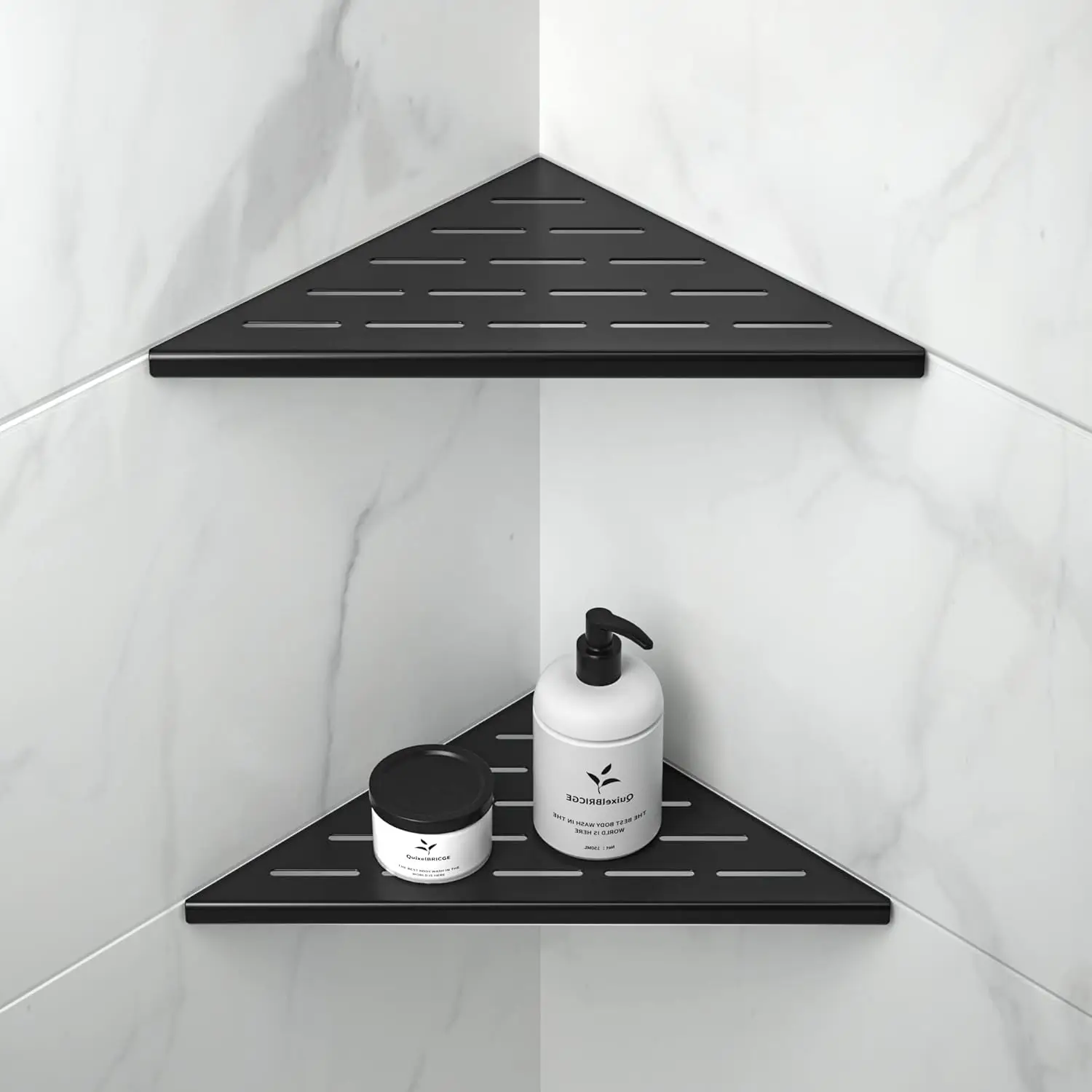 

10" Matte Black Stainless Steel Corner Shower Shelf, Recessed Design for Tiled Walls, 2-Pack