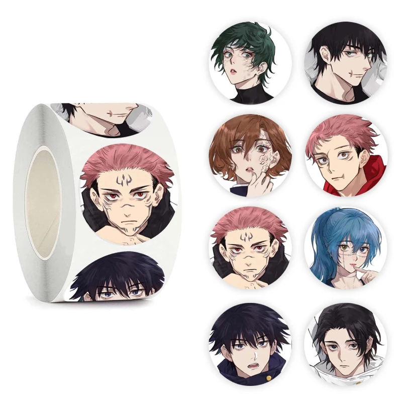 500PCS/Roll Itadori Yuji Fushiguro Megumi Gojo Satoru Anime Peripheral Roll Stickers Decorative Hand Account Sealing Stickers