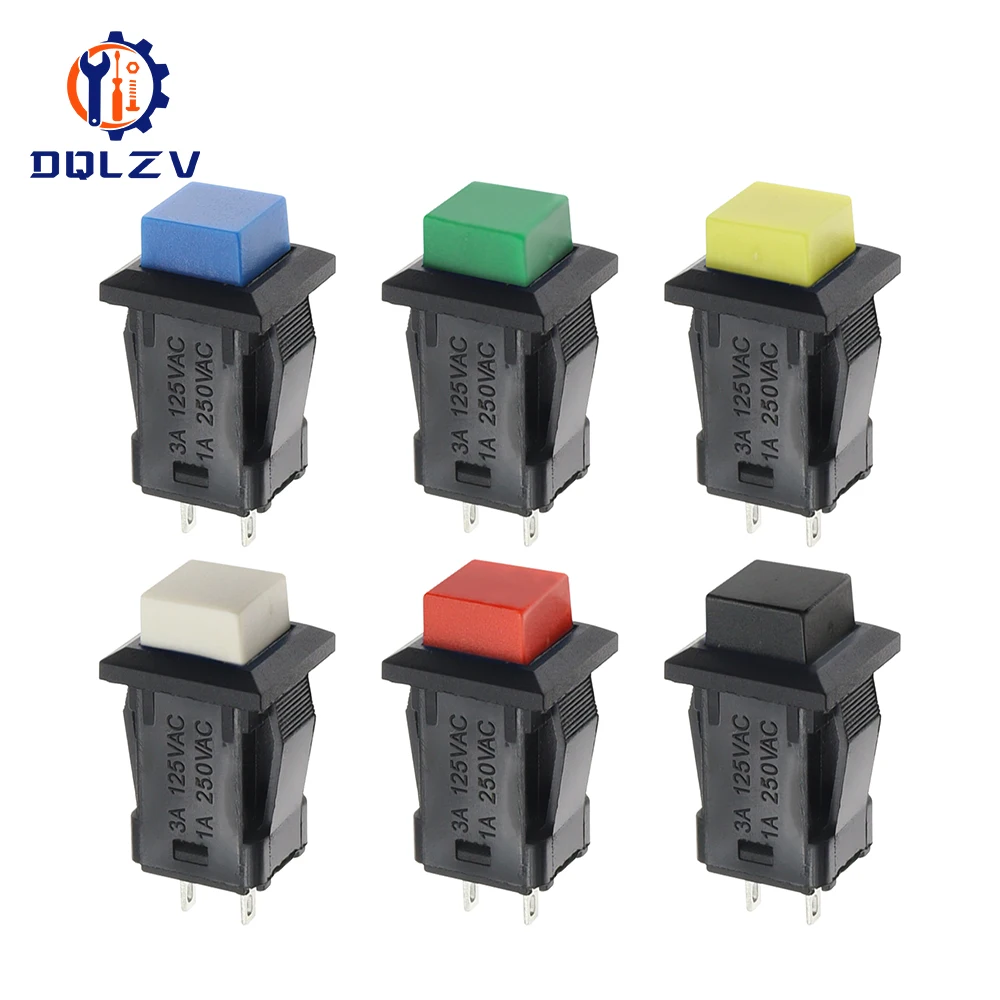 6 interruptores de botón cuadrados de reinicio automático DS-429 para modificación de coches, luz con bloqueo automático, 1A 250V 3A 125VAC