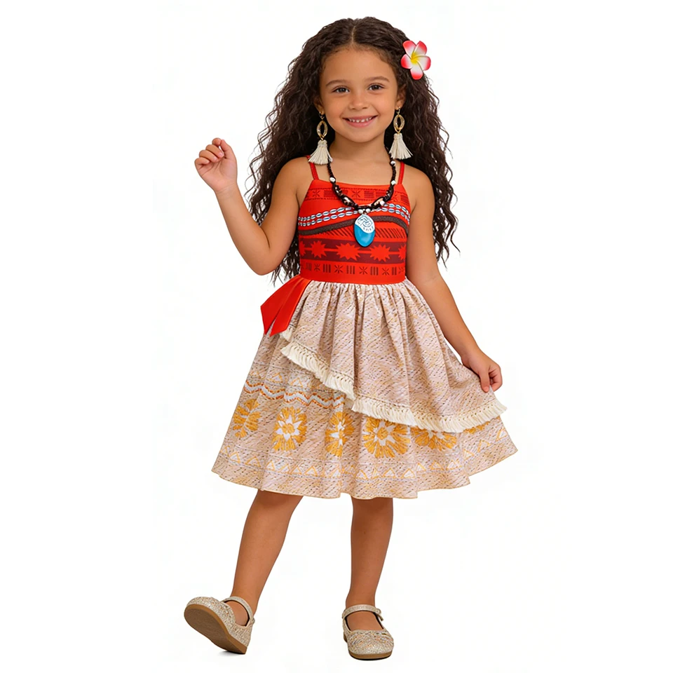 Primitive Tribe Adventure Princess Moana Girls Outfits Halloween Birthday Party Carnival Cosplay Themed Event Children's Costume