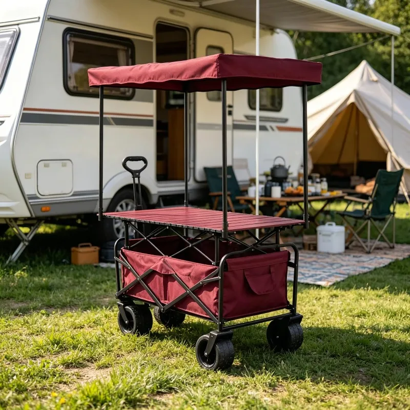 New night market folding cart with large table and awning, adjustable height