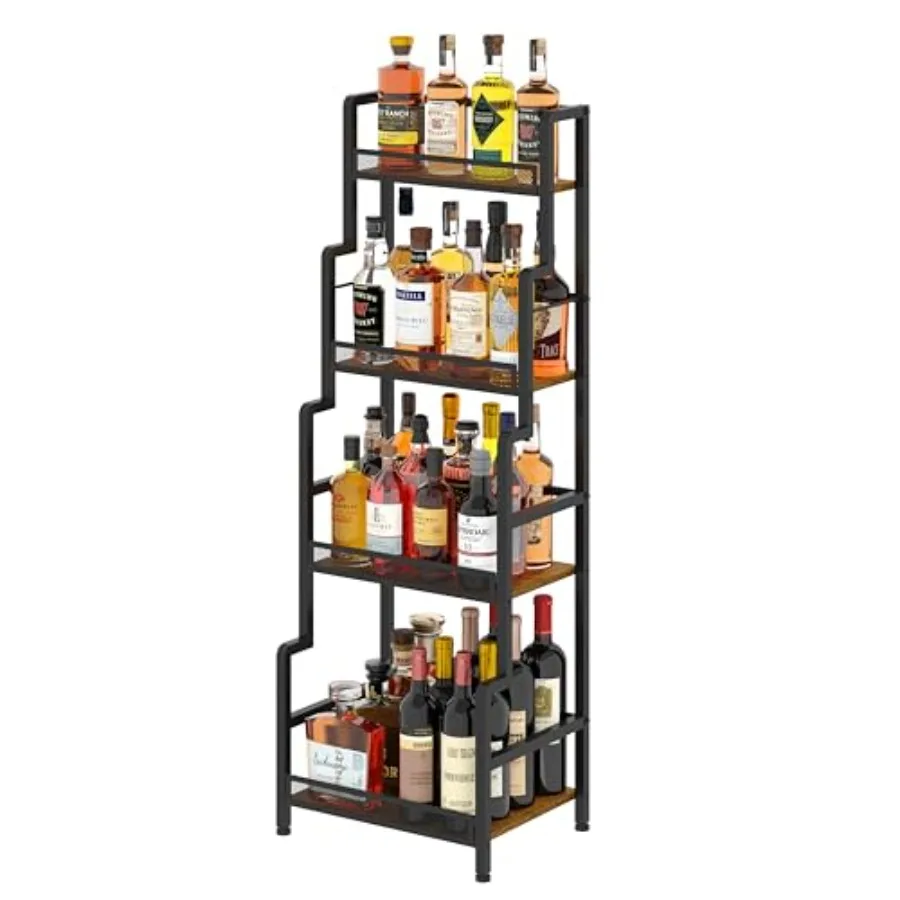 

4-Tier Industrial Liquor Cabinet and Liquor Stand Stepped Bar Shelf for Liquor Bottles Large Capacity Wine Rack with Protective