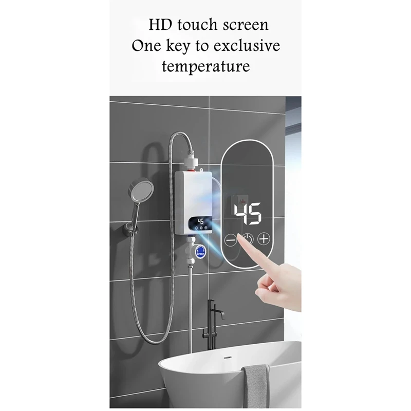 سخان مياه فوري بقوة 5500 وات ABS + معدن للحمام والدش والمطبخ IP4 شاشة LCD مقاومة للماء شاشة ديجيتال بمقبس الاتحاد الأوروبي