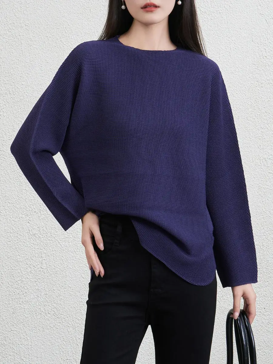 

Японская плиссированная длинная све круглая футболка Ne, женская повседневная универсальная свободная футболка больших размеров для похудения, закрывающая живот