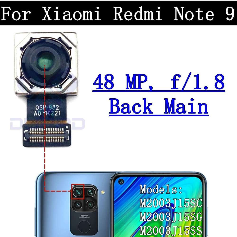 Rear camera flex cable for Xiaomi Redmi Note 9 note9, front selfie, small face, main, glass lens, spare parts