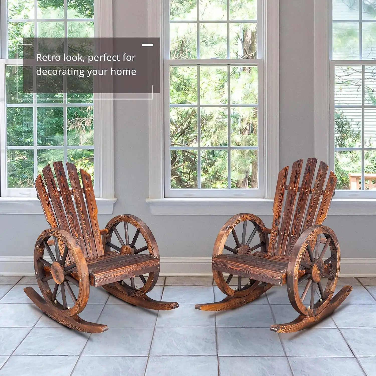 Adirondack Rocking Chair Set of 2, Carbonized Wood Wagon Rocker, Customized