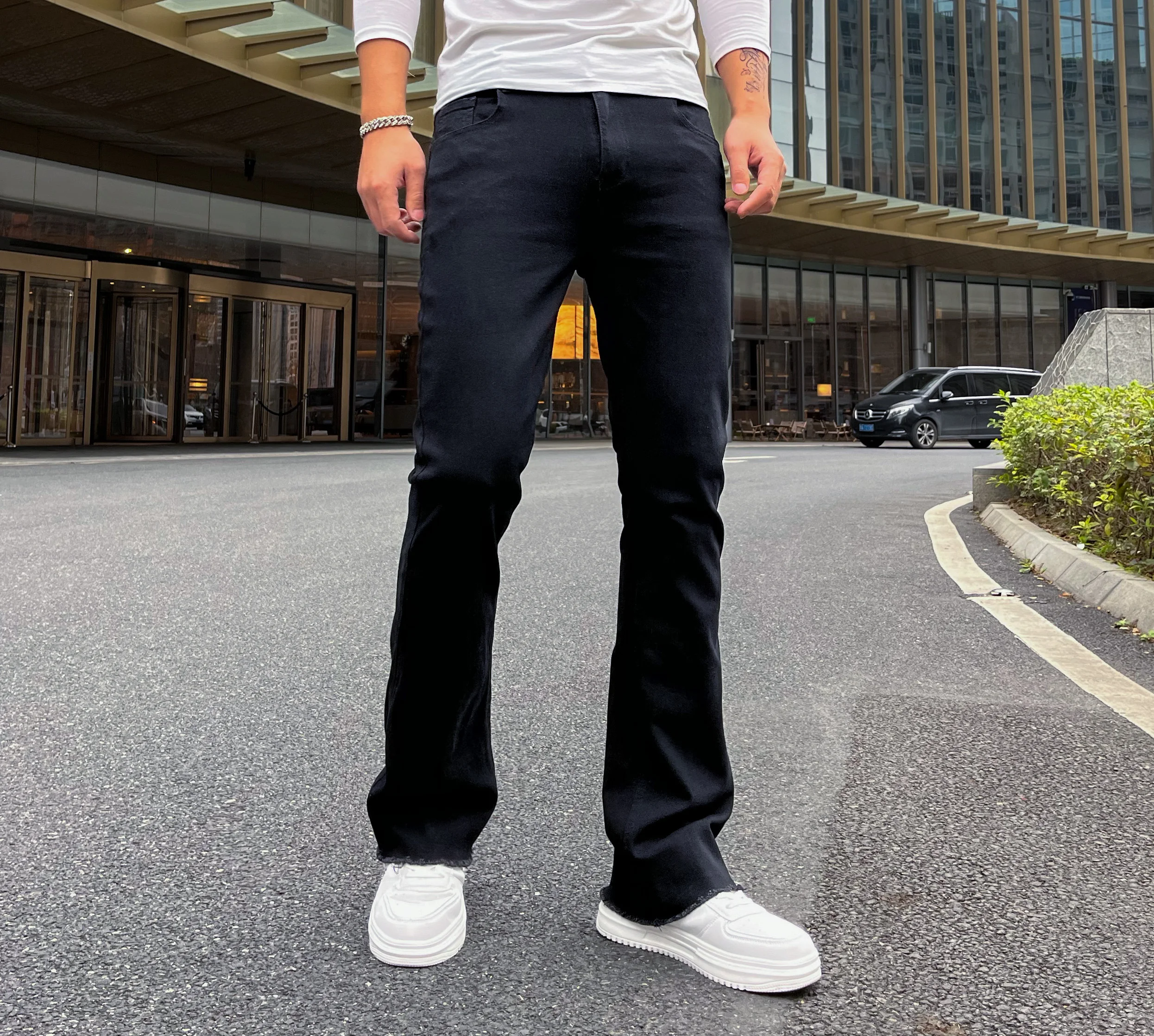 

New men's casual elastic solid color jeans men's high quality slim bell bottoms for spring summer autumn winter men's pants