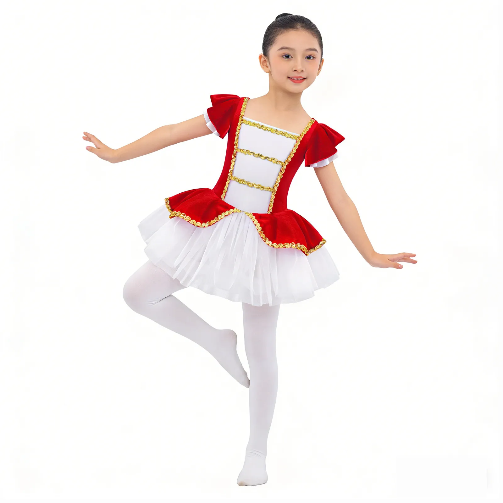 

Kids Girls Gymnastics Leotard Ballet Tutu Ballerina Dress Xmas Christmas Costume Ruffle Sequins Miss Santa Candy Cosplay Outfits