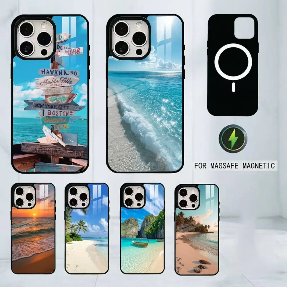 

Beach Phone Case For iPhone17,16,15,14,13,12,11 Plus,Pro Magnetic For Magsafe Wireless Charging