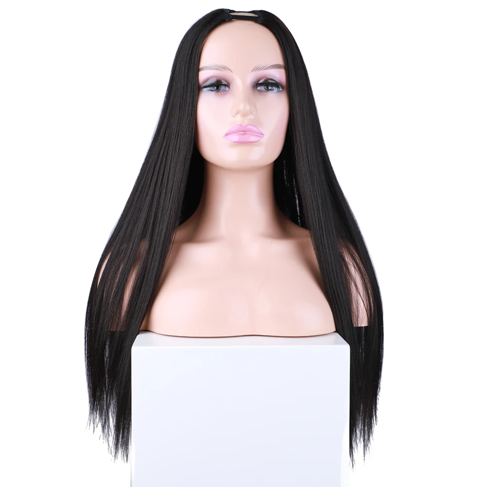 Straight U Part Wigs Bone Straight Synthetic Hair Long Synthetic Hair U Part Wig for Women Black Blond Straight Synthetic Hair