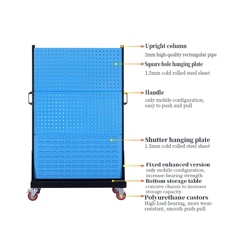 Free Standing Pegboard Display Rack Mobile Double Side Design For Hardware Tool Storage Retail Store Exhibition