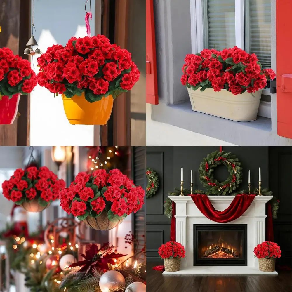 

12 Pack Artificial Red Geranium Stems for Outdoor UV Protection, Suitable for Garden and Home Decor