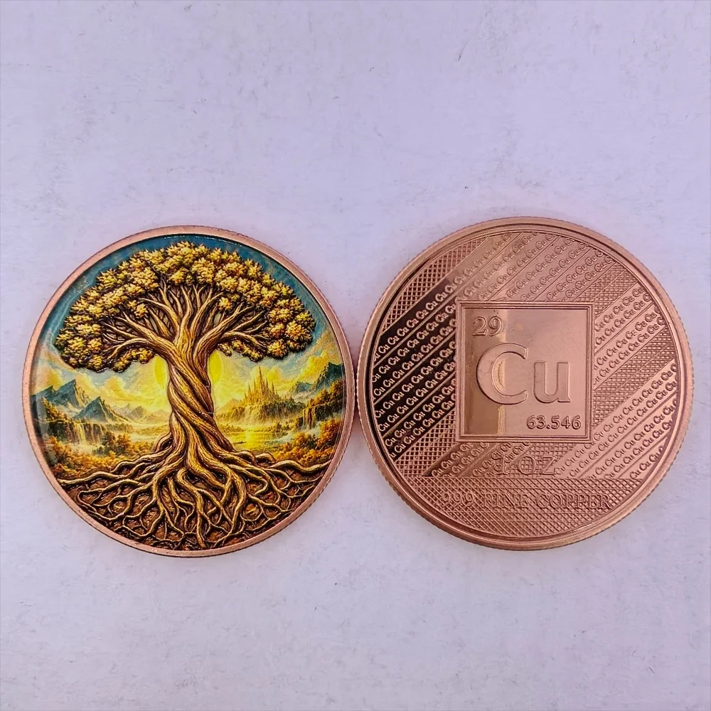 1oz .999 Fine Copper Tree of Life Coin 7 Style Color World Tree Roots Fantasy Green Ice Desert Fire Sunset Ancient Collectible