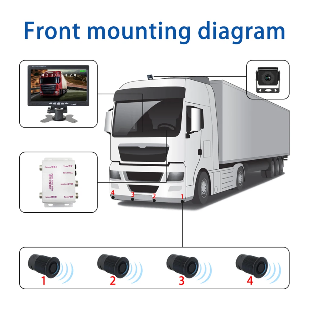 ABS 7Inch HD Visual Digital Moni-tor Radar System View Camera System Parking Sensor AHD Alarm