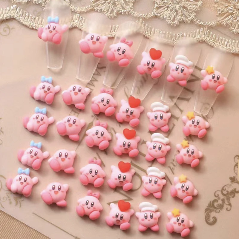 10 Stuks Schattige Mini Roze Cartoon Nail Charme 3d Hars Kawaii Diy Sieraden Ornament Manicure Versieren Accessoires