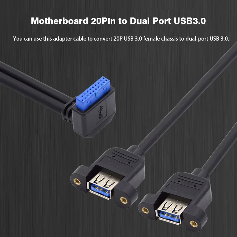 Placa base con codo de 90 grados, expansión de 20P a USB 3,0, placa base con codo hacia arriba, abajo, izquierdo y derecho, Cable de datos para oreja USB 3,0