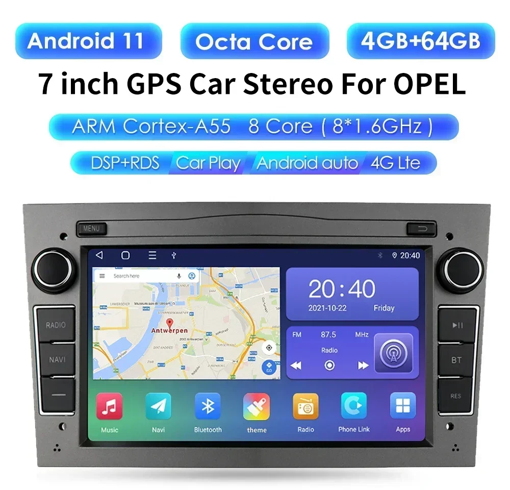 2DIN Car Radio Android for Opel Astra H Corsa C D Vauxhall Vectra Antara Zafira Vivaro Meriva Combo Signum Carplay Multimedia