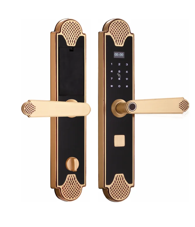 Pure Brass Smart Door Lock Fingerprint IC Card Key Compatibility for Home Villa Stainless Steel Wood Bedroom