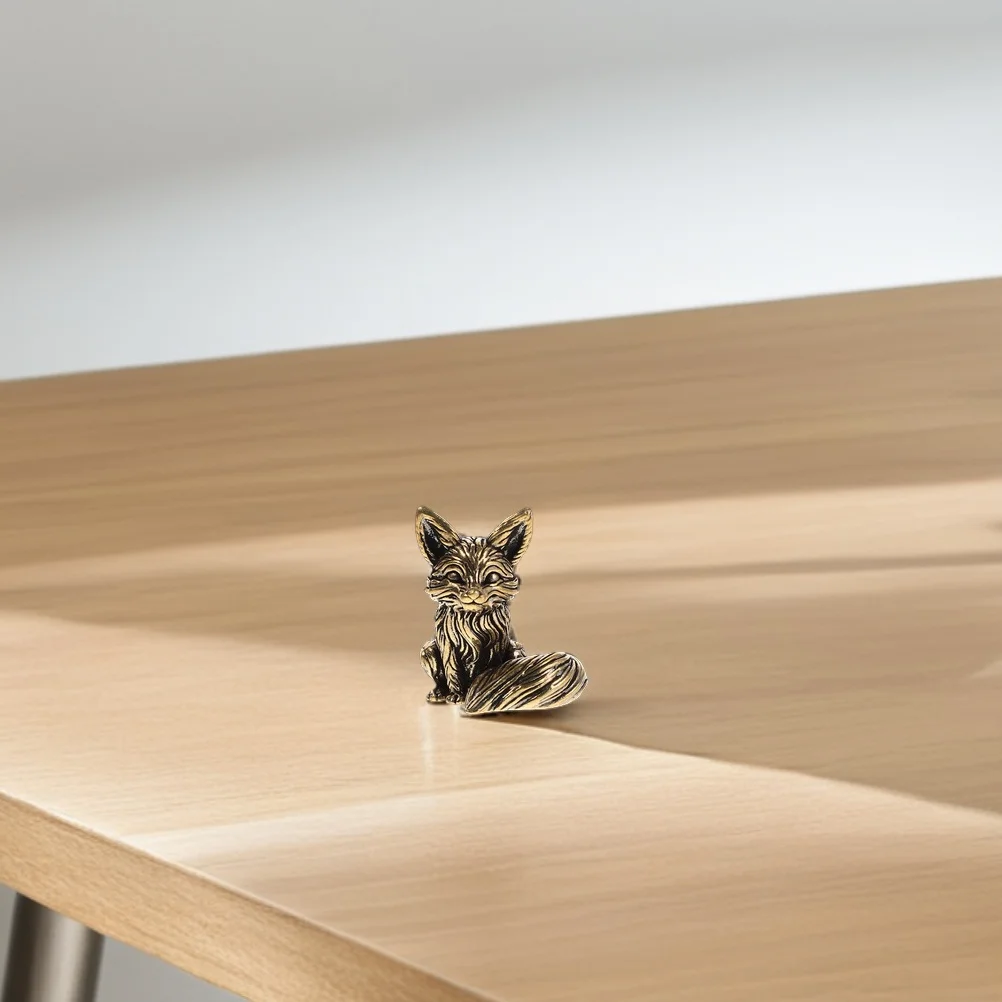 

2pcs Solid Brass Fox Vintage Animal Sculpture For Home Office Desktop Decor Miniature Craft Brass Adornment Indoor