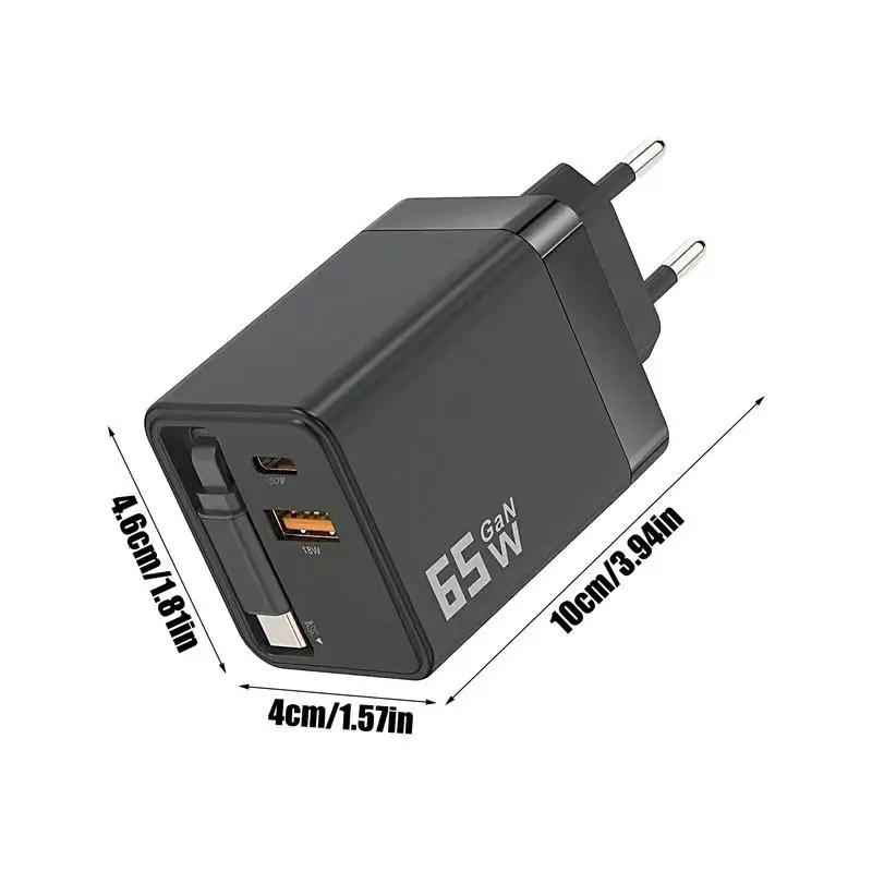 Retractable USB Charger 65w Retractable Charging Cable Multiport Block Plug Station Portable For Car Driver Electronics Desktop