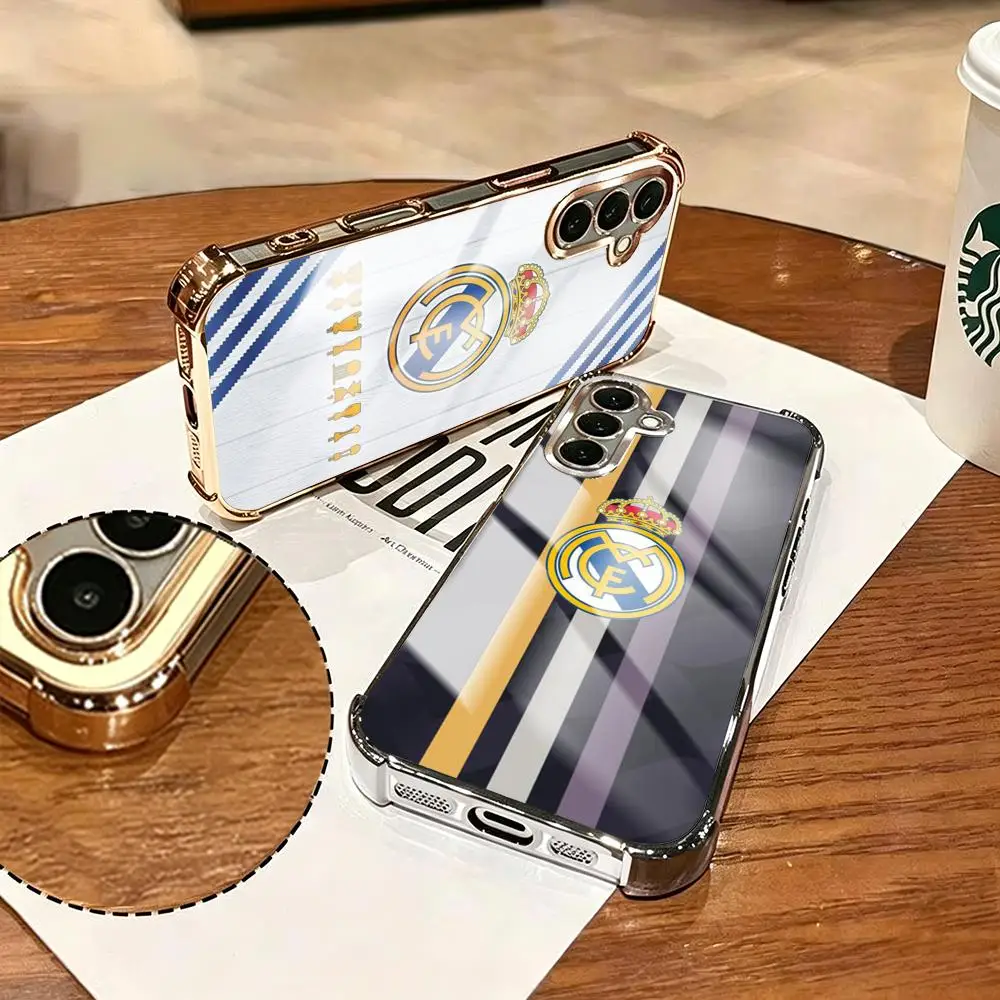 R-Real MadridS Phone Case For Samsung S26 S25 S24 S23 S22 S21 Plus Ultra FE Gold silver four-corner shockproof glass