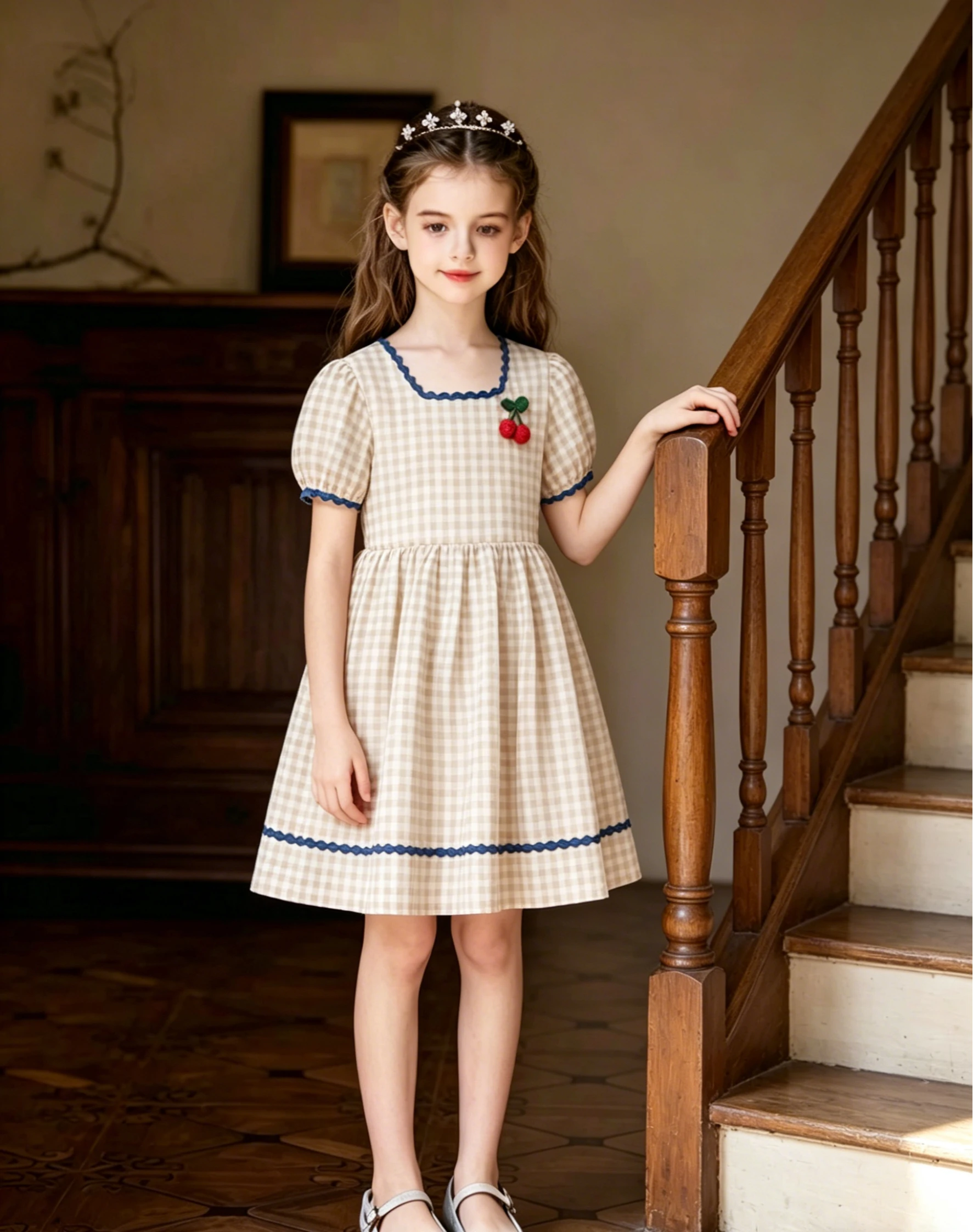 Girls Plaid Dress Summer Outfit New Children Princess Dress Baby Fresh and Cute Short Sleeved Plaid Dress