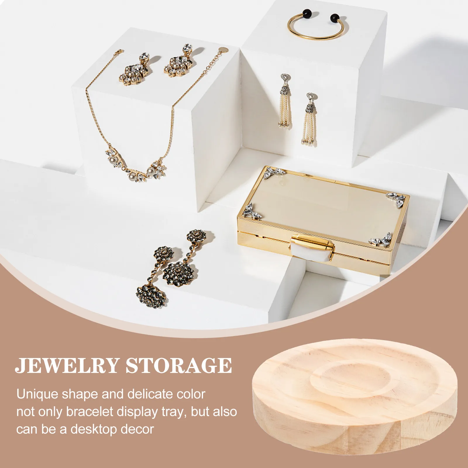 Jewelry Bracelet Display Tray Wooden Round Compact Bracelet Plate Delicate Color Smooth Surface Jewelry Storage Display Holder
