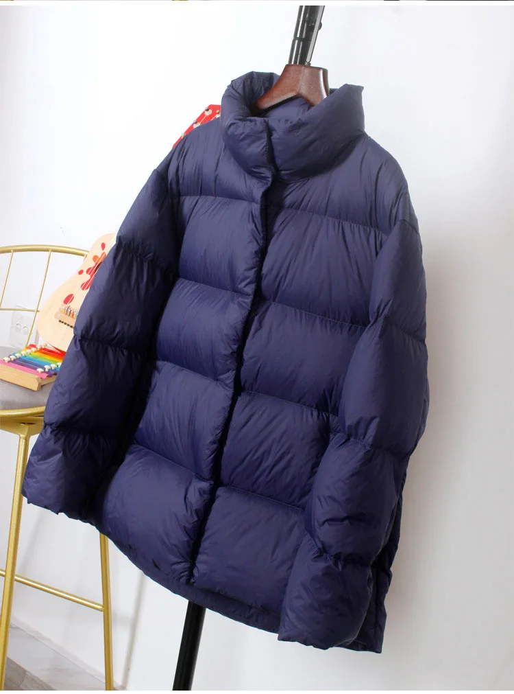 Schinteon Women Ultralight 90% White Duck Down Jacket Stand Collar Coat Casual Loose Winter Outwear High Quality 8 Colors