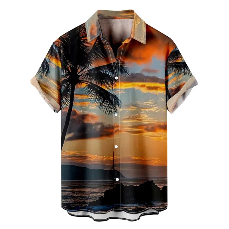 Hawaiian Men\'s Shirt Short Sleeve Oversized 3D Printing Shirts Coconut Tree Pattern Male Clothes Harajuku Tops Summer Fashion