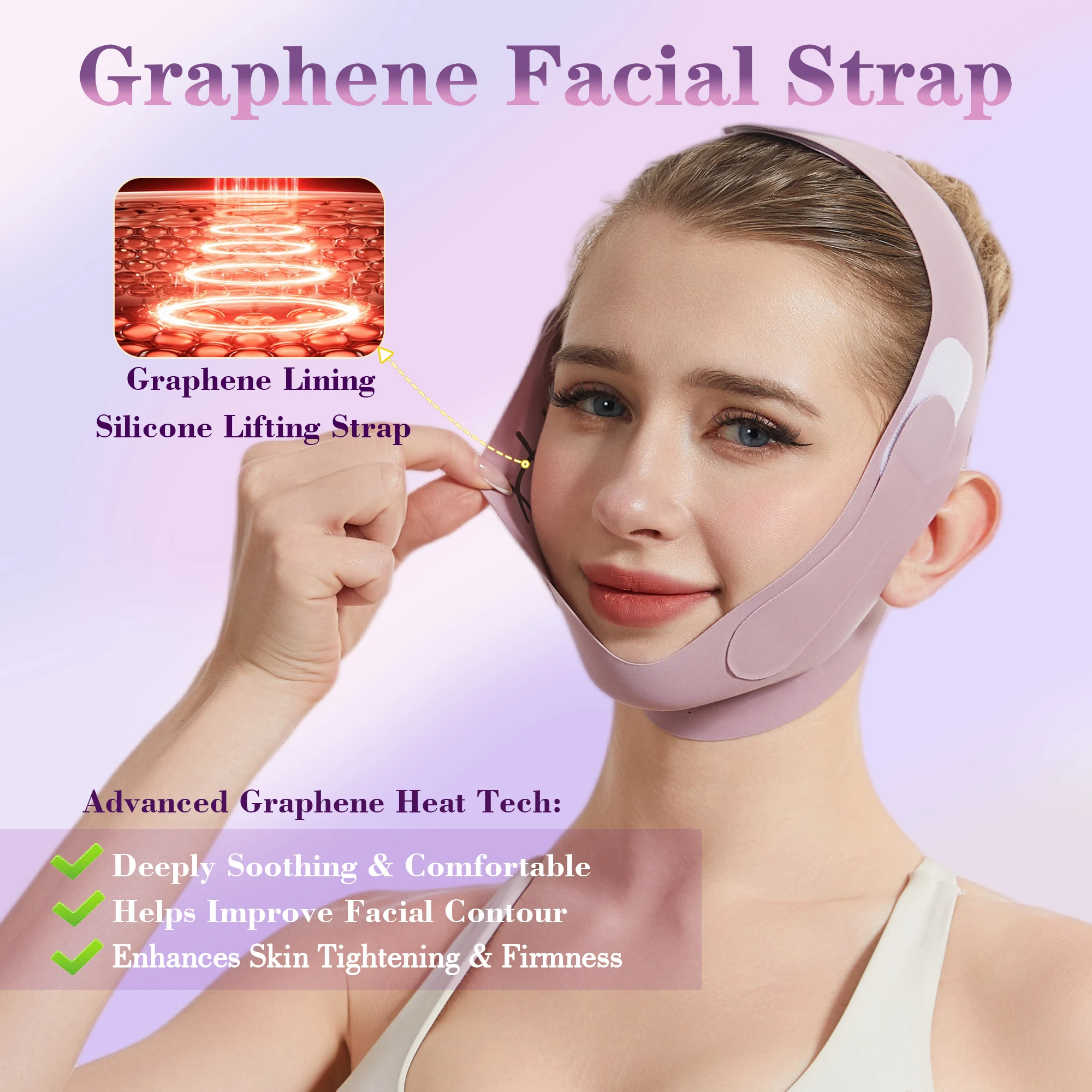 Chin Cheek Slimming Bandage with Graphene, Reusable Adjustable V Shaper V Line Lift Mask, Face Lifting Chin Strap for Snoring - view 2