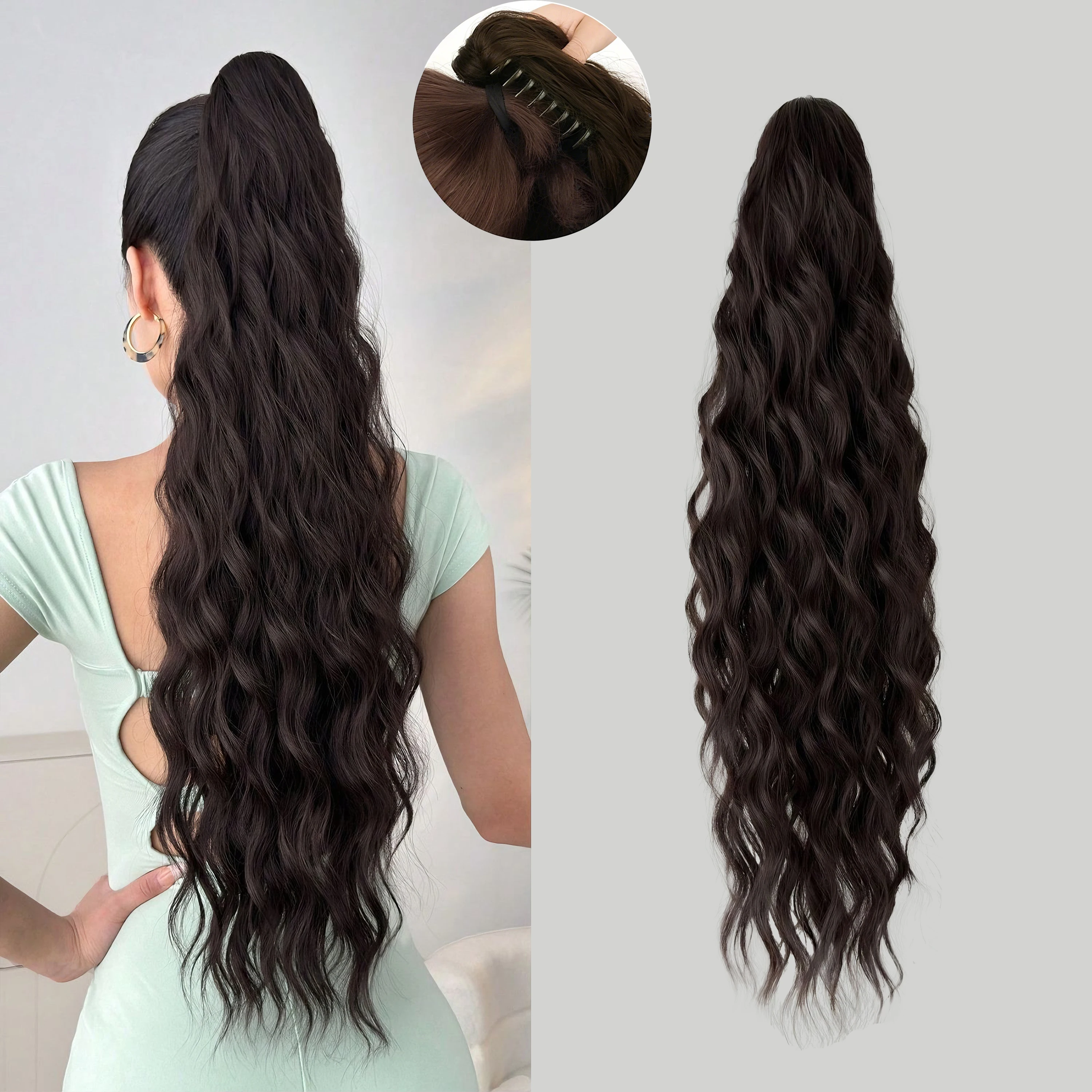 

Wigundle Claw Clip Наращивание хвоста для женщин Синтетические длинные вьющиеся волнистые заколки для наращивания волос в хвосте для ежедневного использования на вечеринке