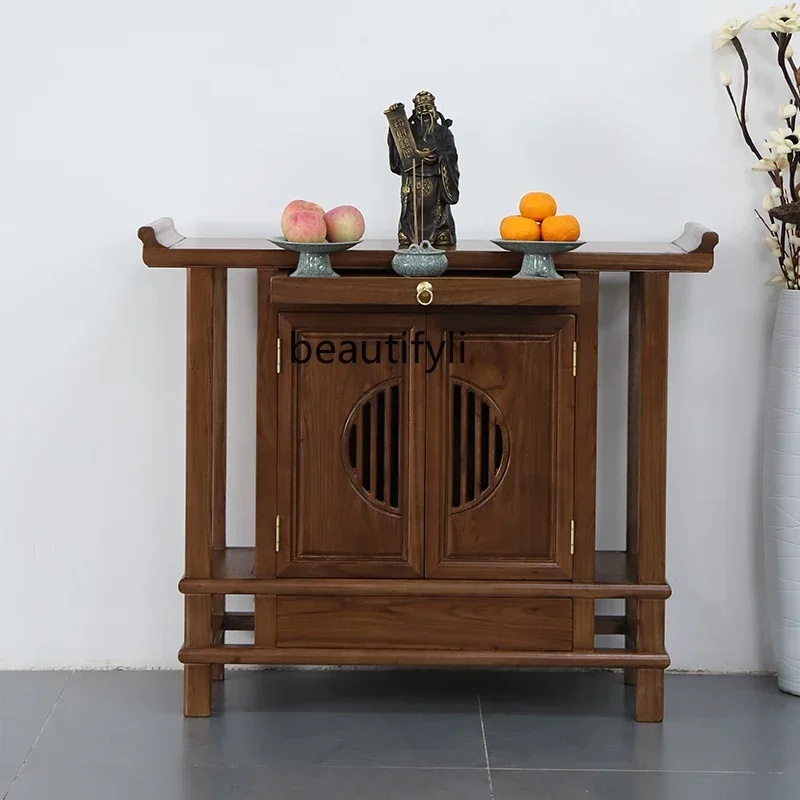 

Cy Solid Wood Altar New Chinese Style Clothes Closet Shrine with Door Altar Console Table Buddha Cabinet Fortune Altar