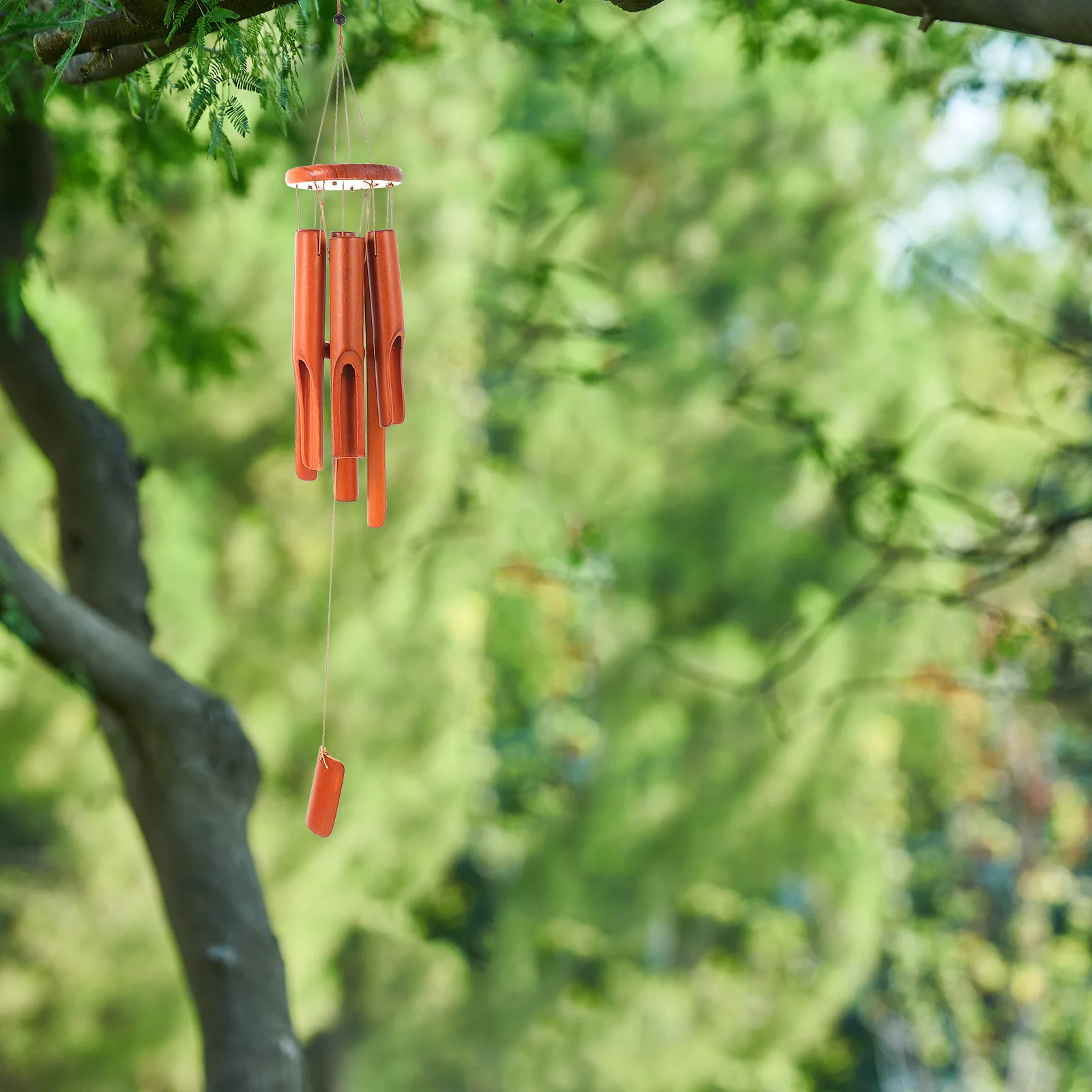 

Wood Cake Wind Chime Hanging Decoration with Bamboo Windchime Outdoor Chimes for Chinese outside Vintage Home