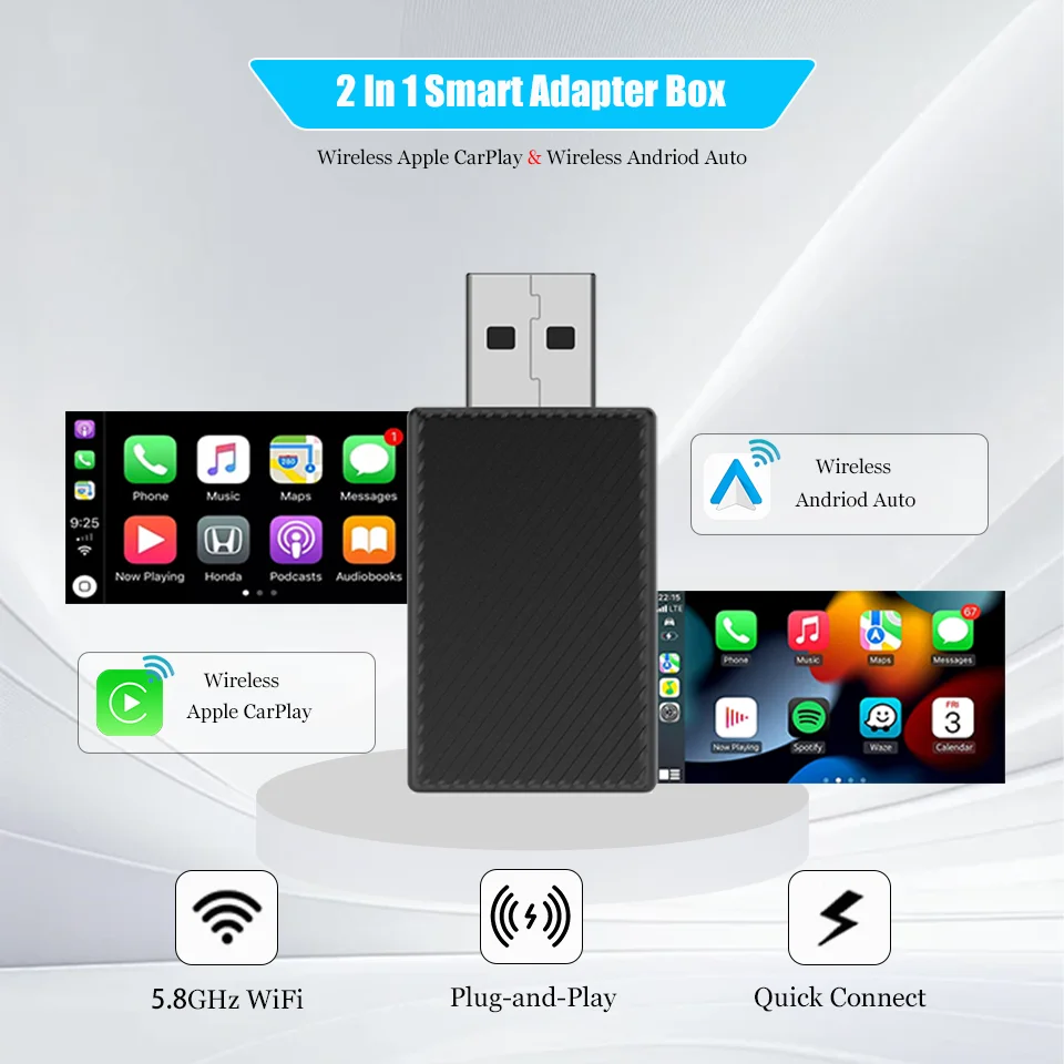 

2024 New Mini Wireless Box Android Auto & Apple CarPlay Wireless Adapter Car Navigation Box WiFi BT Plug & Play Auto Connection