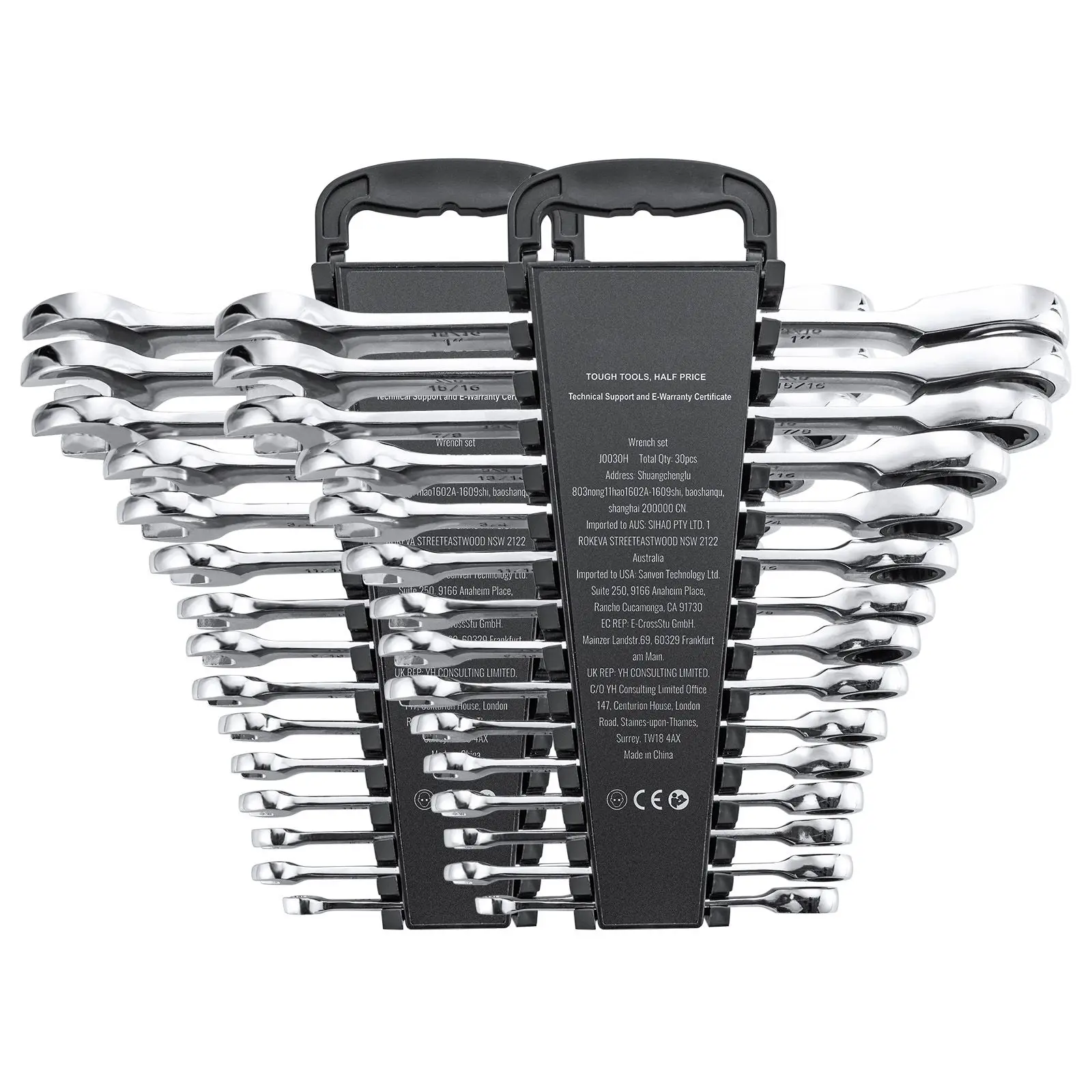 Combination Wrench Set, 30-Piece Ratcheting with Organizer Rack, Cr-V Steel SAE 1/4